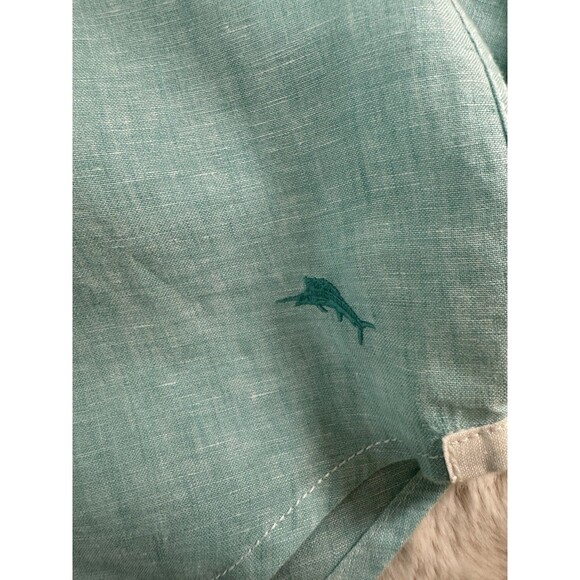 Tommy Bahama Shirt Men’s XL 100% Linen Short Sleeve Button Up Green Travel EUC - Picture 5 of 7